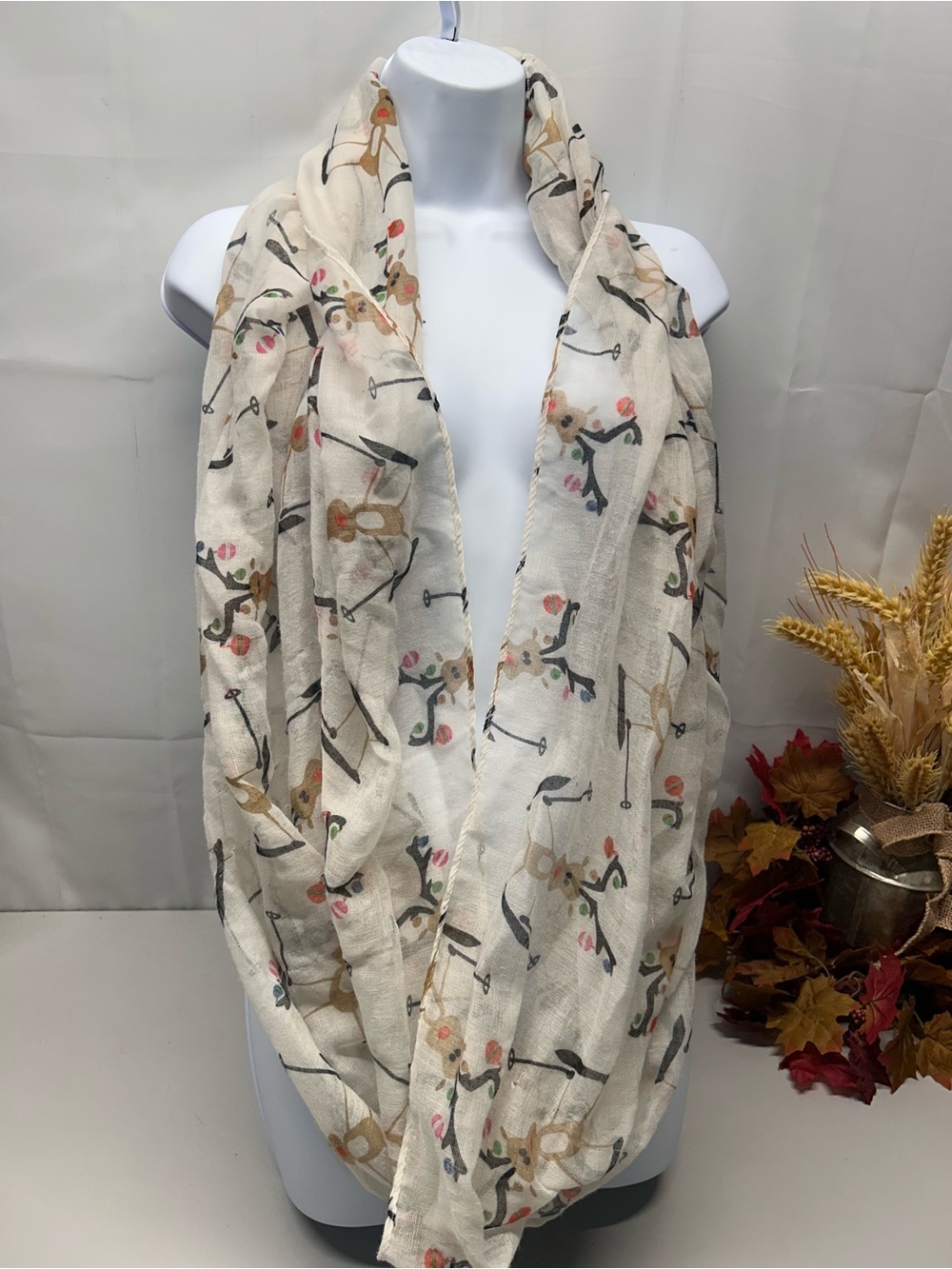 Reindeer Pattern Lightweight Infinity Scarf - Unbranded